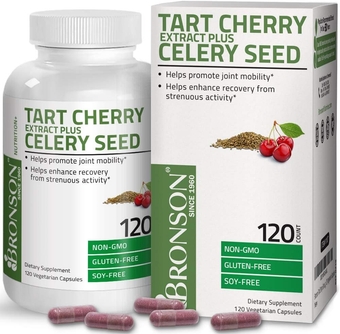 Tart Cherry Extract + Celery Seed Capsules - Powerful Uric Acid Cleanse, Joint Mobility Support & Muscle Recovery Supplement - Non GMO Formula, 120 Vegetarian Capsules