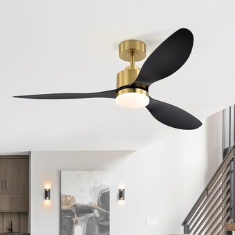 52 Inch Ceiling Fans with LED Light Remote Control, Modern Gold and Black Ceiling Fan with Reversible DC Motor, 3 Blades and 3 Color Temperature, LED Light Chandelier for Bedroom
