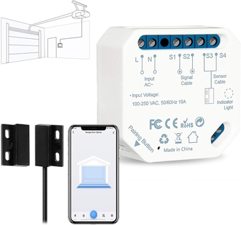 Smart WiFi Garage Door Opener Controller, Wireless Remote Control Switch Timer Open/Close Monitor, Smart Life App Control, Voice Control, Works with Alexa and Google Home, No Hub Required