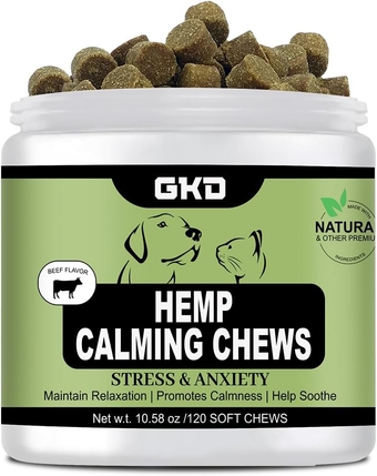 Hemp Calming Chews for Dogs, Dog Calming Treats Anxiety Relief 100% Golden Ratio of Natural Ingredients Calming Dog Treats, Aid with Separation, Barking, Stress Relief, Thunderstorms - Beef Flavor