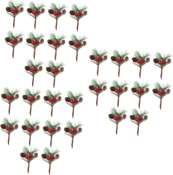 30 Pcs Artificial Stems Picks Decor Frosted Pine Cones Small Pine Pick Christmas Tree Pine Picks Christmas Floral Picks Artificial Pine Stem Halloween Garland Spray Fake Pine Tree