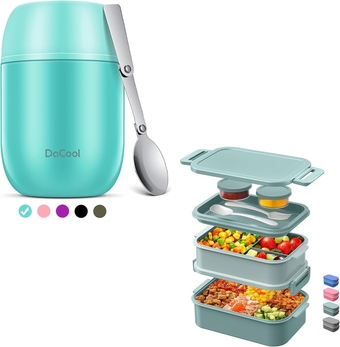 Food Thermos for Hot Food 16 Ounce Vacuum Stainless for Kids/Adults Lunch Box Adults Bento Box 74 OZ All-in-One Stackable Lunch Box Containers
