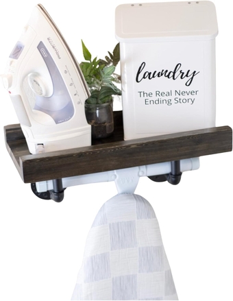 Ironing Board Holder Wall Mount - Heavy Duty Wood Shelf w/Metal Pipe Brackets - Hanging Ironing Board - Farmhouse Style Ironing Board Hanger - Wall Mounted Ironing Board - Iron Board Wall Mount