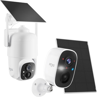 Solar Security Cameras Wireless Outdoor, 2K Battery Powered Security Camera, 360° PTZ Camera with Spotlight, Siren, Color Night Vision, AI Dectection, IP66 for Home Security, 2.4GHz