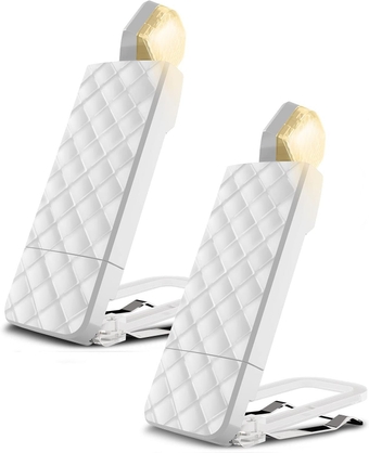 Book Reading Light 2 Pack (White), USB Rechargeable Book Lights with 3 Color (Warm/Natural/Cool White) & 5 Brightness, Lightweight LED Clip on Reading Lights for Reading in Bed for Kids Bookworms