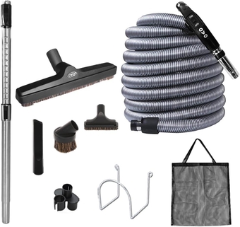 Plus Central Vacuum Deluxe, 35ft ON/Off Low-Voltage Hose, 12’’ Premium Floor Brush, Cleaning Tools and Easy Storage Accessories, for Hard Surfaces, Kit A 35', Black