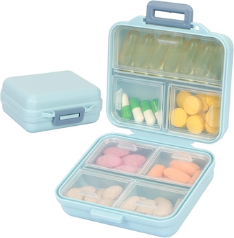 Weekly Pill Organizer, 7 Compartments Portable Pill Box Travel Medicine Pill Case for Purse Pocket, Daily Pill Container to Hold Vitamins, Cod Liver Oil, Supplements and Medication Square Blue