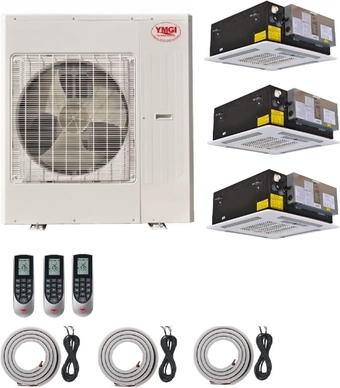 Ductless Mini Split air Conditioner Heat Pump 60000 BTU 5 Ton 3 Zone 24000+24000+12000 Ceiling Cassette System with 25 Ft Line Set for Home, Residential, Commercial Home Business…
