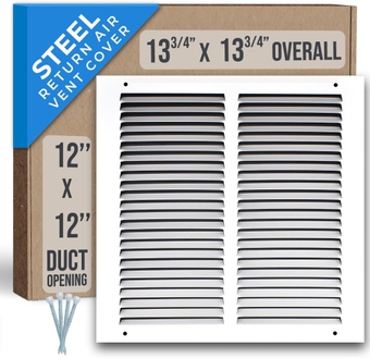 12"W x 12"H [Duct Opening Size] Steel Return Air Grille (HD Series) Vent Cover Grill for Sidewall and Ceiling, White | Outer Dimensions: 13.75"W X 13.75"H for 12x12 Duct Opening