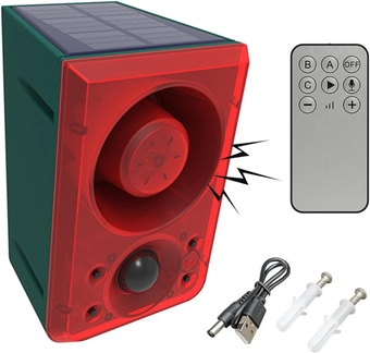 Solar Sound & Strobe Light Alarm Motion Detector, Gunshot & Dog Barking & Recording, Record 20S Custom Message Siren Security Alert System for Farm Barn Villa (1)