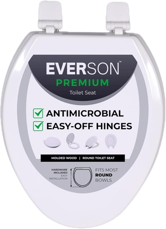 Premium Antimicrobial Treated ELONGATED Toilet Seat with Easy Off Hinges - 16.5 Inch Wood Toilet Seats - Off White Toilet Seat For Standard ELONGATED Toilets - Easy to Clean Wooden Toilet Seat