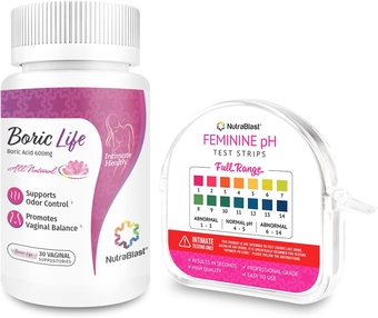 Boric Acid Vaginal Suppositories 600mg (30 Count) & Feminine pH Test Strips 1-14 (100-Tests Roll) | Monitor Feminine Intimate Health | Acidity & Alkalinity Balance