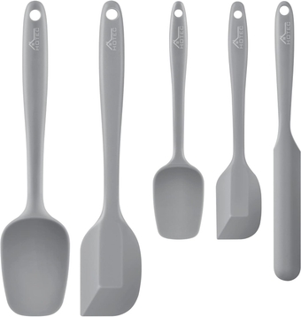 Food Grade Silicone Rubber Spatula Set for Kitchen Baking, Cooking, and Mixing High Heat Resistant Non Stick Dishwasher Safe BPA-Free Set of 5 Grey