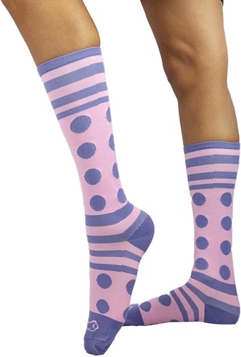 Dots & Stripes Compression Socks for Women (12-15 mm/Hg) | Circulation Socks for Muscle Recovery, Nurses, Running, Athletics, Cycling – Pink/Lilac