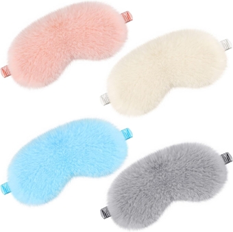 4 Pieces Plush Eye Mask Silk Furry Sleep Masks Comfortable Blindfold Eye Cover Colorful Satin Night Eyeshade Cover for Women Men Sleep Travel Nap Sleeping (Elegant Colors, Solid)