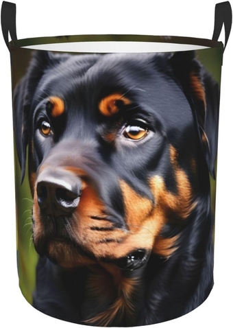 Rottweiler Pattern Round Laundry Basket, Collapsible Tall Clothes Baskets,Washing Bag For Bathroom, Bedrooms