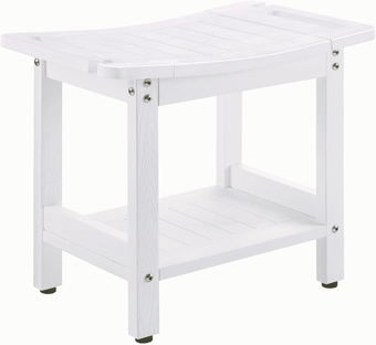 Shower Benches for Inside Shower, Plastic Waterproof Shower Stools, Poly Lumber White Shower Bench Seat, Shower Foot Stool for Shaving Legs, with Storage Shelf, Shower Head Holder, Adjustable Feet.…