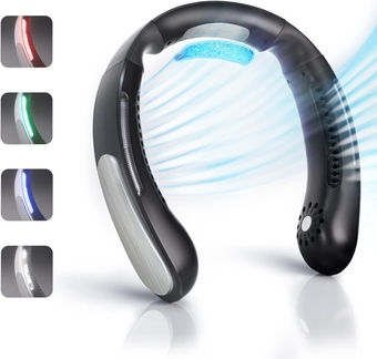 Portable Neck Air Conditioner Fan Personal Rechargeable Cooling Neck Fans for Travel Camping Outdoor, Battery Operated Wrap-around Electric Fans for Men Women Kids, 3 Mode 3 Speed USB Fan Black