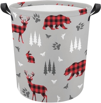 Plaid Forest Animals Laundry Hamper Bears Deer Rabbits Hampers for Laundry Collapsible Laundry Baskets Clothes Hamper Toy Bin Laundry Basket Organizer
