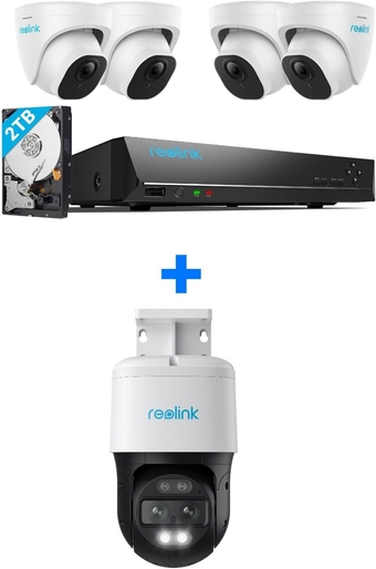 4K PoE Security Camera System, 4pcs Person/Vehicle Detection IP Cameras, 8CH NVR with 2TB HDD, RLK8-800D4 PoE Kit Bundle with PTZ SecurityOutdoor 360 Camera Trackmix PoE