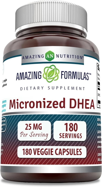 Formulas Micronized DHEA 25mg 180 Veggie Capsules Supplement | Non-GMO | Gluten Free | Made in USA | Ideal for Vegetarians | Dehydroepiandrosterone Capsules for Men & Women (1 Pack)