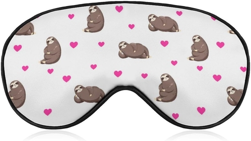 Lovely Sloths Heart Soft Sleep Mask for Women Women,Valentine's Day Breathable Polyester Fabric Blackout Eye Mask for Sleeping with Adjustable Straps No Pressure Eye Mask for Travel