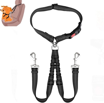 Dog Car Seat Belt, New 2023 Pet Car Headrest Restraint Seatbelts for 2 Dogs, 360 Degree Swivel No Tangle Dog Leash Adjustable Elastic Bungee Puppy Safety Leads Vehicle Seatbelt Harness