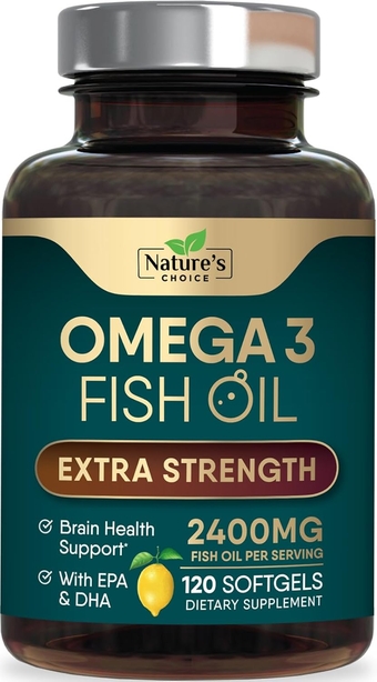 Triple Strength Omega 3 Fish Oil 2400 mg Softgels,  Omega-3 Supplements, Brain & Heart Health Support - EPA & DHA, 1200 MG Fish Oil in Each Softgel, Fish Oil Supplement - 120 Fish Oil Softgels