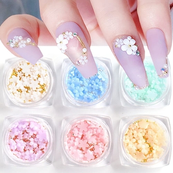 3D Flower Nail Charms, 6Boxes 3D Flower Nail Rhinestone for Acrylic Nails Cherry Blossom Spring Nail Art Supplies Fashion Exquisite Design DIY Nails for Women and Girls