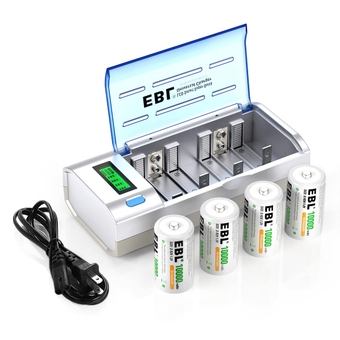D Cells 10000mAh Rechargeable Batteries (4 Counts) with C D 9V AA AAA Battery Charger