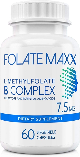 FolateMaxx L-Methylfolate + B12 Methylcobalamin & B6 Blend (7.5mg) - 60 Capsules - Active B-Complex with Cofactors & Essential Amino Acids - Non GMO, Gluten Free, No Fillers