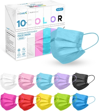 Face Masks Disposable Colorful Individually Wrapped, 4 Ply ASTM Level 3 Face Mask for Adults Women, 100 Pack