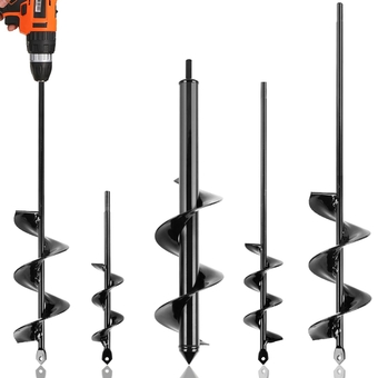 Auger Drill Bit for Planting Set of 4, Garden Ground Earth Spiral Drill Bits and Bulb Planter Tool for 3/8" Hex Drive Drill, for Post Hole Digger, Bulb Bedding Digging, Plant Rapid Planter