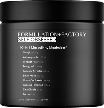 Self Obsessed, 10-in-1 Masculinity Maximizer for Men, Increase Lean Muscle Growth, Energy, Drive, Strength, Recovery, Cognition, Shilajit, Tongkat, Fadogia (120 Capsules)
