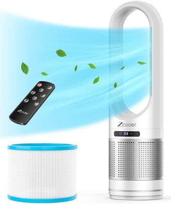 Bladeless Tower Fan and Air Purifier, 80° Oscillating Fan for Bedroom, 32 inch Standing Floor Fans with HEPA Filter 99.97%, Remote, Quiet Cooling Fan for Indoor Home Office Room