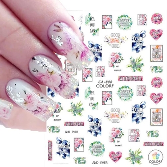 Flower Nail Art Stickers, Flower Pink Purple Cherry Blossoms Nail Art Decals Supplies 6Sheets 3D Floral Leaf Nail Design Stickers for Acrylic Nails Manicure Decor Tips DIY Nail Art Decorations