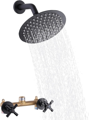 2 Handles Shower Faucet Set,Single Function Shower Trim Kit with Rough-in Valve,Wall Mount,Matte Black
