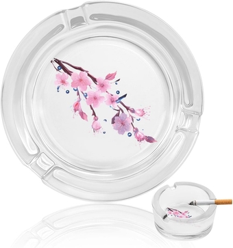 Pink Cherry Blossom Glass Ashtrays Round Ash Tray Ash Holder for Home Office Decor