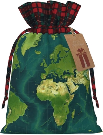Green Map Pattern printed Reusable Christmas Gift Bag Candy Bag Holiday Party Gift Bag