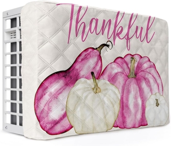 Thanksgiving Fall Indoor Air Conditioner Cover for Window Units, Double Insulation Adjustable Waterproof Indoor AC Cover with Elastic Straps Thanksful Harvest Pumpkin Pink White 17'' x 13'' x 3.5''