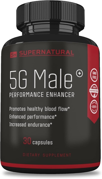 5G Male Natural T Booster Enhancing Supplement for Blood Flow, Stamina, Strength & Endurance Ginseng, Garlic, Ginkgo, Ginger Root, Vitamin D - Supports Healthy Males - 30 Capsules