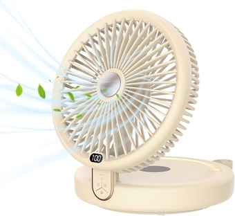 Air Circulator Fan, Table Fan, Portable Oscillating Desktop Fan, Wall-Mounted Fan, 6 Speeds, Personal Cooling Fan with LED Night Light for Home, Dorm, Workout, Beige