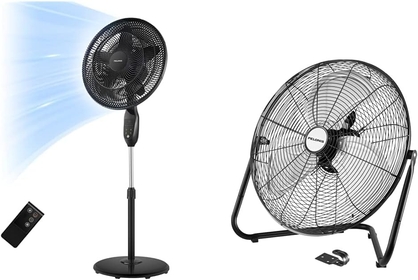 PFS45A5BBB 18 inch 5-Blade Oscillating, Adjustable Standing Pedestal Remote,Black & Fan 20 Inch Floor Fan | Heavy Duty All Metal High Velocity Floor Fan with 3-Speeds| Adjustable Tilting Head