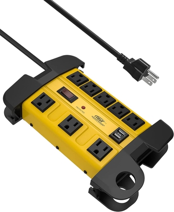 Heavy Duty Surge Protector Power Strip with 2 USB Ports,  8-Outlet Metal Industrial Power Block with 15A Circuit Breaker, 6ft Extension Cord, 1350 Joules for Workshop, Garage, Office, Shop…
