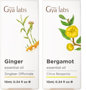 Ginger Oil for Belly Fat & Pain & Bergamot Oil for Hair Growth Set - 100% Pure Therapeutic Grade Essential Oils Set - 2x10ml -