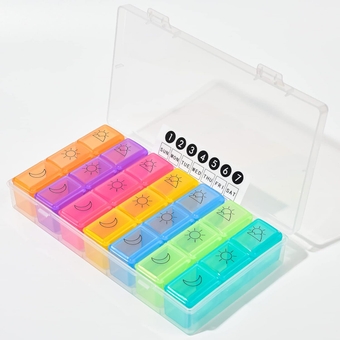 Extra Large Weekly Pill Organizer 3 Times a Day with Custom Labels, Portable Pill Box 7 Day with a Moisture-Proof Clear Storage Box, Travel Friendly Medicine Organizer for Vitamins,Fish Oils(21 grids)