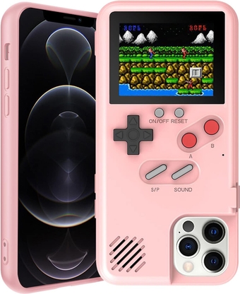 Gameboy Case for iPhone, Retro 3D Phone Case Game Console with 36 Classic Game, Color Display Shockproof Video Game Phone Case for iPhone (for iPhone 12 Mini, Pink)