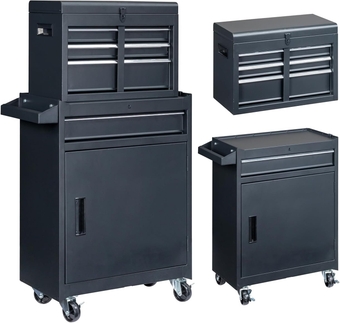 4-Drawer Rolling Tool Chest with Wheels & Lock & Key, Tool Box with Large Storage Cabinet and Adjustable Shelf, Removable Portable Top Box for Garage, Warehouse, Factory