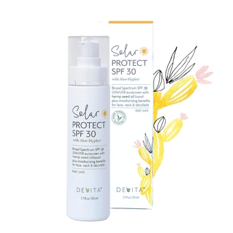 Solar Protect SPF30 Sunscreen For Face, Neck & Decollete with Aloe-Hyplex vegan age defying facial moisturizer cream with spf - for UVA/UVB - for dry mature normal skin