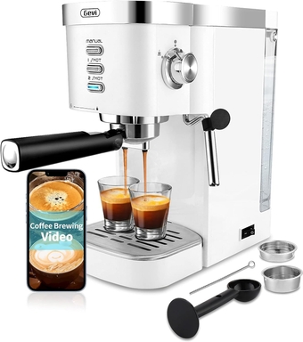 Espresso Machines 20 Bar Fast Heating Automatic Cappuccino Coffee Maker with Foaming Milk Frother Wand for Espresso, 1.2L Removable Water Tank, Double Temperature Control System 1350W, Black